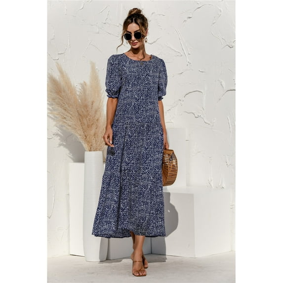 Women's Soft Dot Print Short Sleeve Maxi