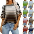 thumbnail image 5 of hxobax Women's Oversized Striped Tshirts Summer Rolled Short Sleeve Tunic Tops Color Block Blouses, 5 of 5