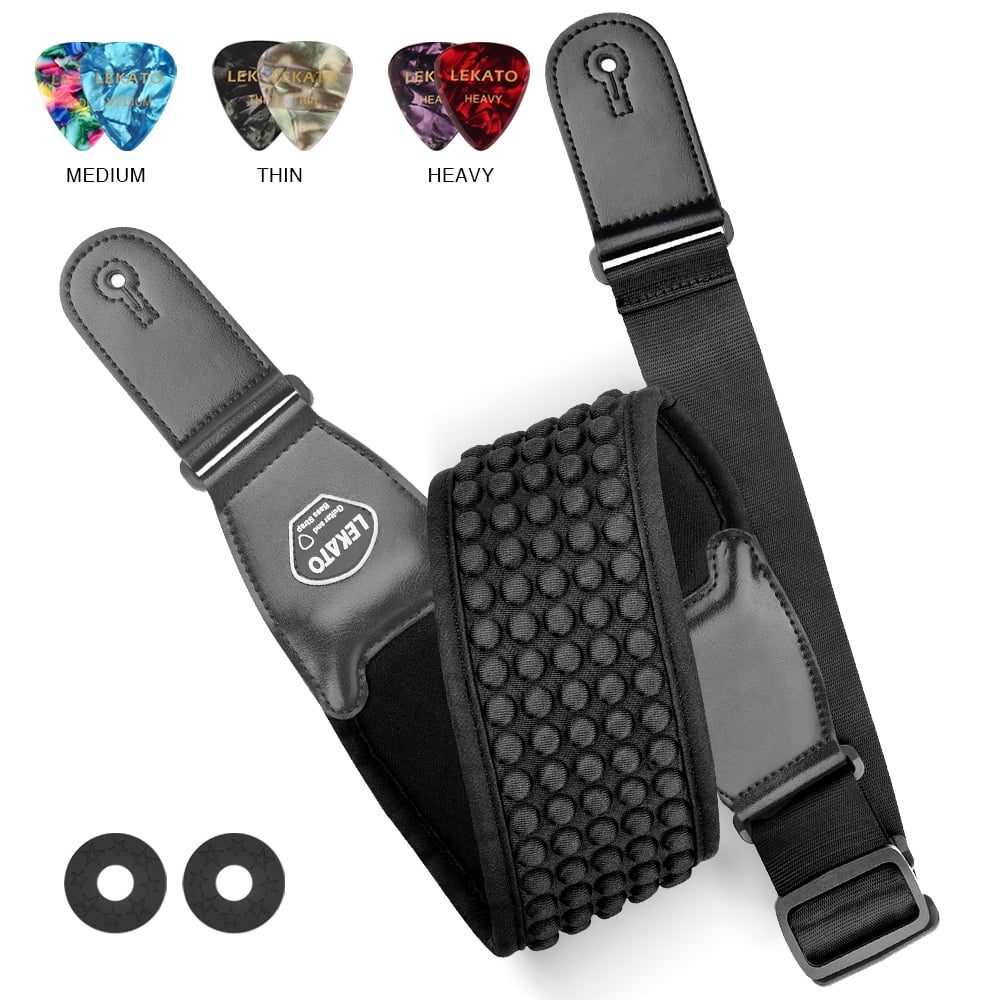 LEKATO Guitar Straps for Electric Bass 3.5" Wide Padded Neoprene Pad with 3D Sponge Filling Adjustable Length from 45" to 55" with Strap Locks Picks