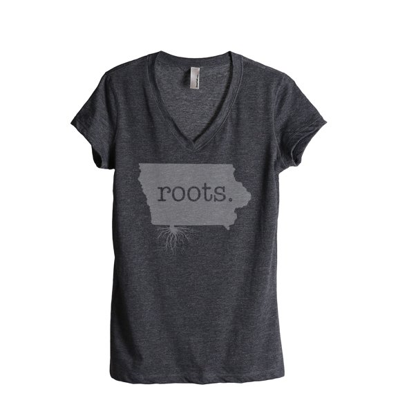Thread Tank Home Roots State Iowa IA Women's Relaxed V-Neck T-Shirt Tee Charcoal Large
