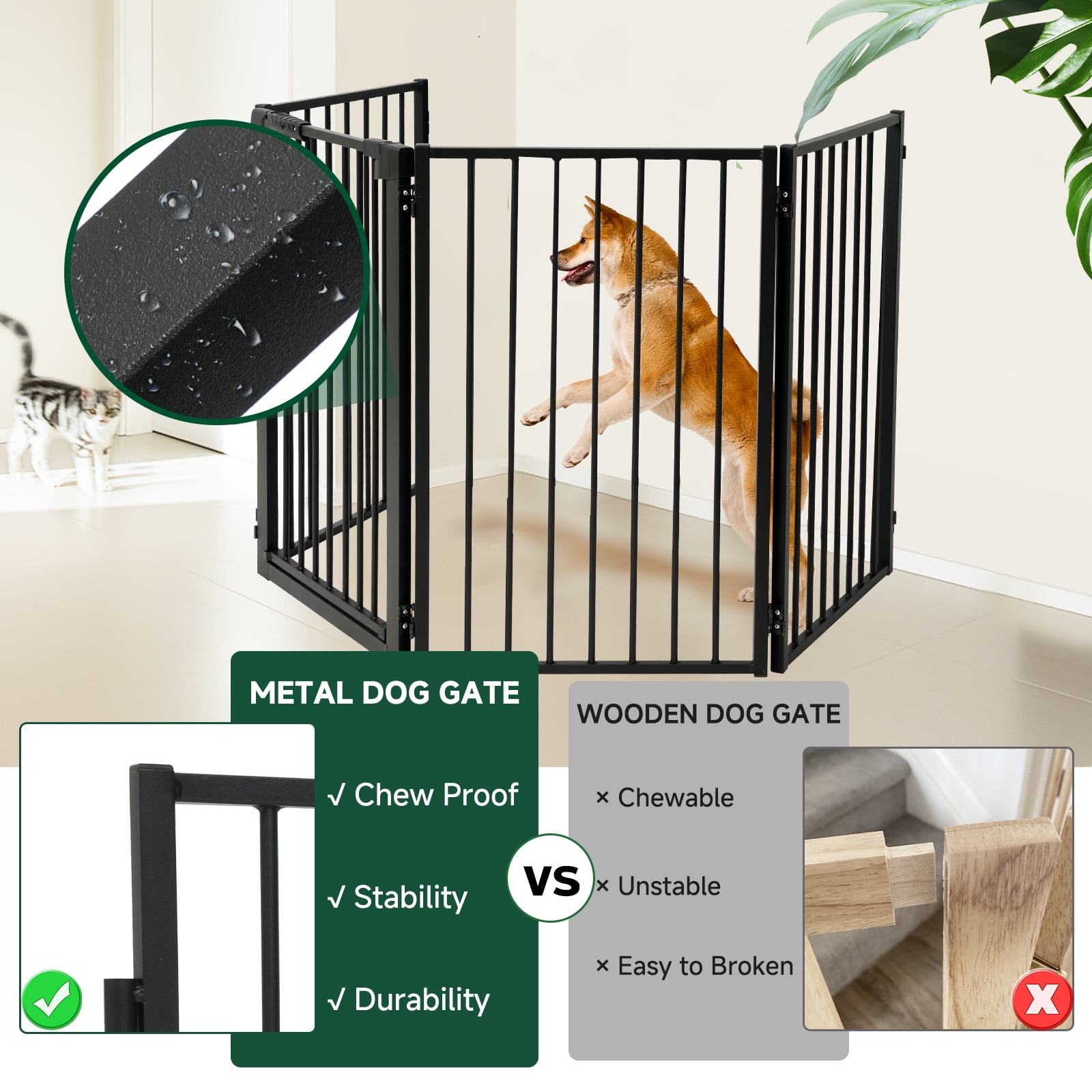 Furggis Pet Playpen, Dog Pen Foldable, Dog Exercise Fence with 4 Panels, 32"H - Black