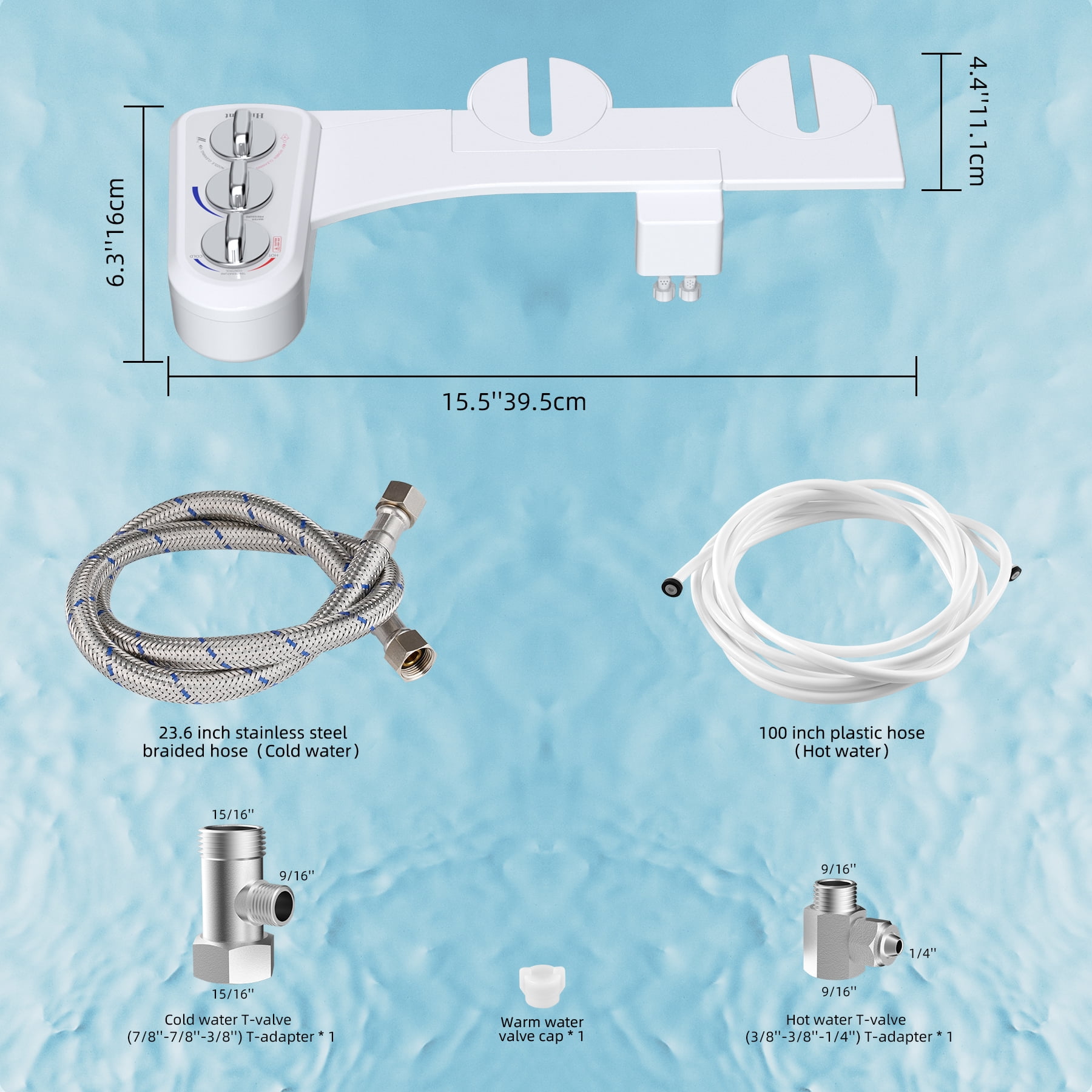 CADOVE Non-Electric Bidet Attachment for Toilet, Dual Self-Cleaning Nozzle, Hot & Cold Water
