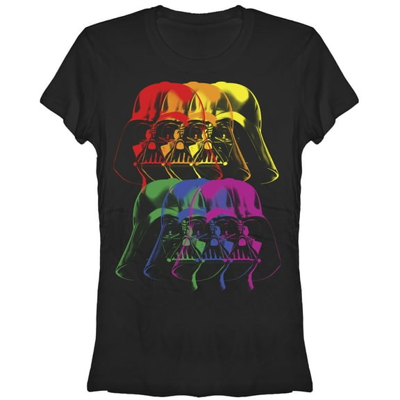 Junior's Star Wars Darth Vader Helmet Rainbow  Graphic Tee Black 2X Large