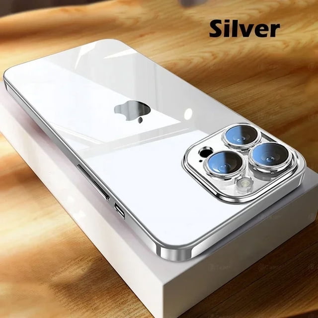 2024 New High Quality Plating Clear Phone Case For iPhone 16 15 14 11 12 13 Pro Max Plus Soft TPU Shockproof Bumper Cover funda Silver For iPhone 12 ProMax