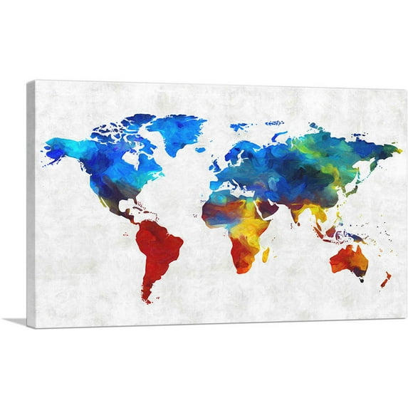 ARTCANVAS Colorful World Map Globe Canvas Art Print - Size: 26" x 18" (0.75" Deep)