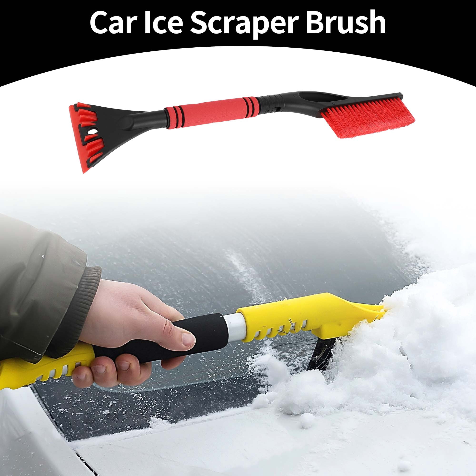 Unique Bargains Car Ice Scraper Brush with Broom - SUV Snow Frost Remover Red
