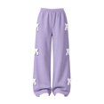 thumbnail image 7 of Girls Sweatpants with Lace Bow Elastic Waist Cute Casual Baggy Kids Wide Leg Pants Purple 10, 7 of 7