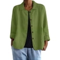 thumbnail image 2 of Yrmaups Casual Button Down Blouse for Women, 3/4 Sleeve Loose Fit Collared Top, Soft Breathable Cotton Shirt for Office Holiday Travel Daily Wear, Green S, 2 of 5