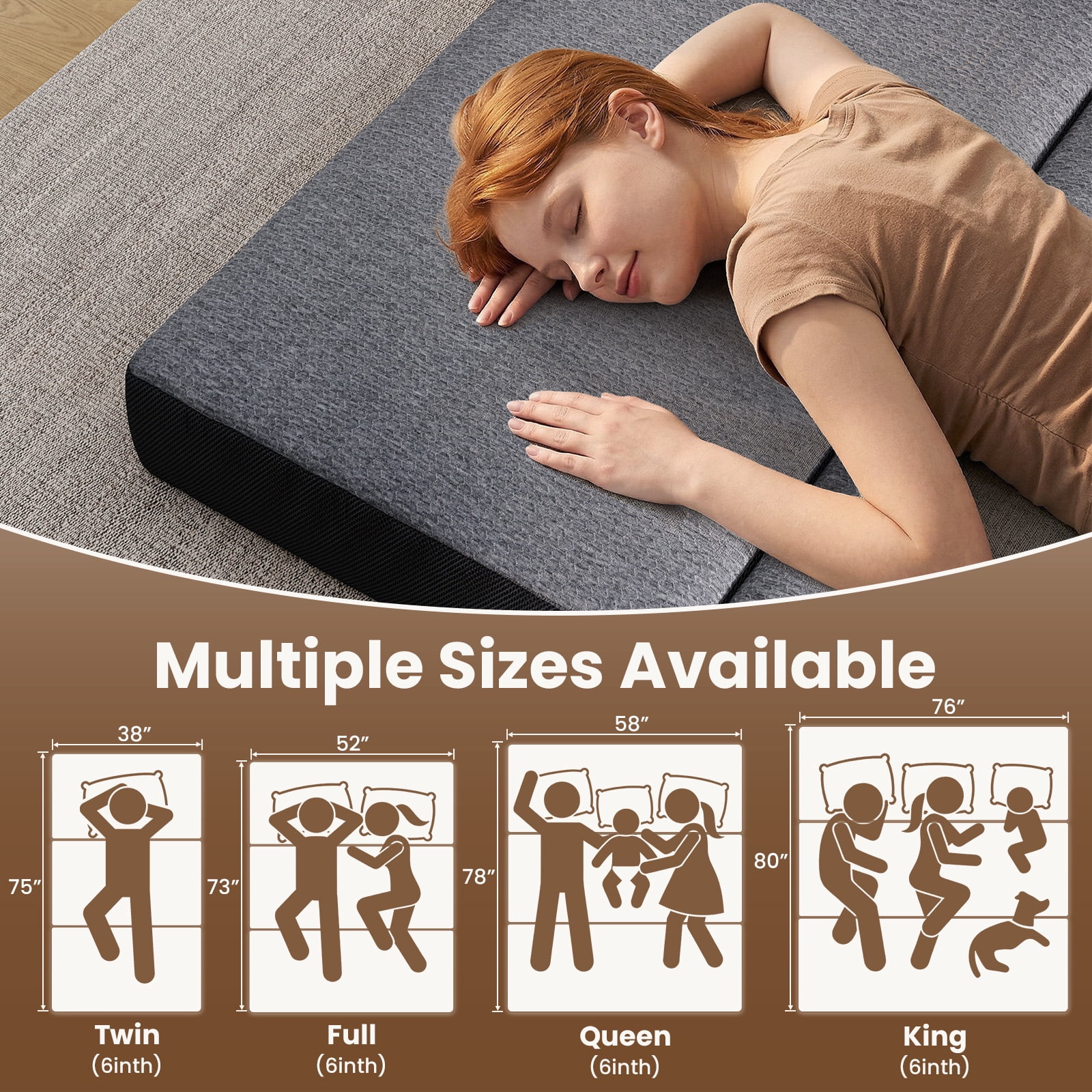 Cozylore 6 inch Tri Folding Mattress Full Size Foldable Mattress Memory Foam Mat with Washable Cover and Non-Slip Bottom Portable Floor Bed for Travel, Camping, Guest, 73" x 52" x 6"