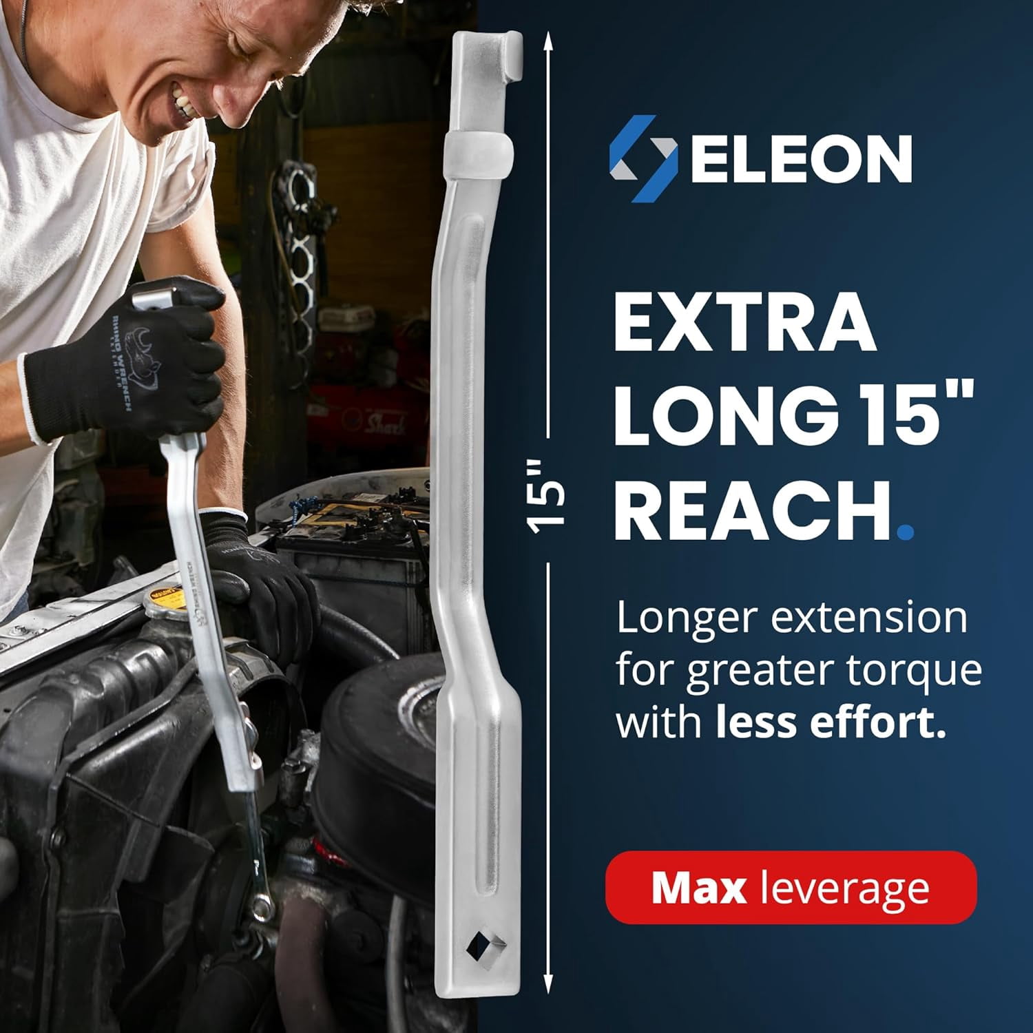 Eleon Wrench Extender Tool - 15-Inch Heavy-Duty Torque Wrench Extender w/ Non-Slip Gloves & Microfiber Towel