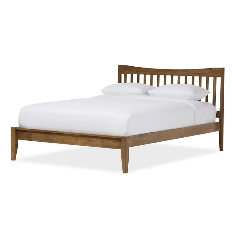 Baxton Studio Edeline Mid-Century Modern Solid Walnut Wood Curvaceous Slatted Queen Size Platform Bed