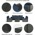 thumbnail image 3 of Gotland Outdoor Patio Furniture Set 6 Piece Sectional Rattan Sofa Set Rattan Wicker Patio Conversation Set with 5 Seat Cushions and 1 Tempered Glass Table,NavyBlue, 3 of 6