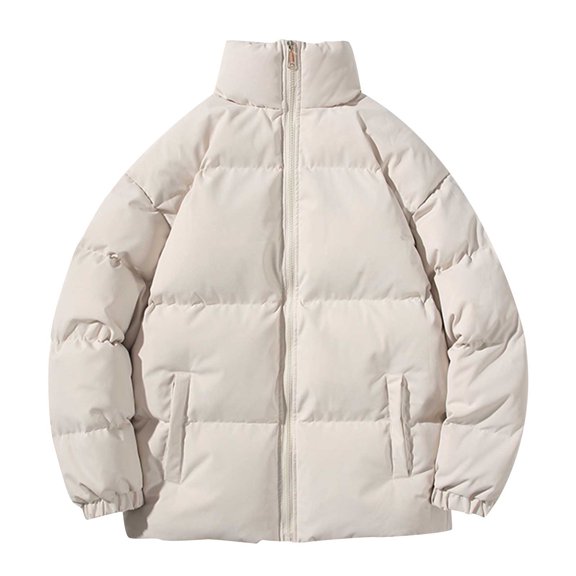 Fesfesfes Men Warm Coat Casual Solid Color Stand Collar Zipper Windproof Keep Warm Long Sleeve Jacket Coats Sale Clearance