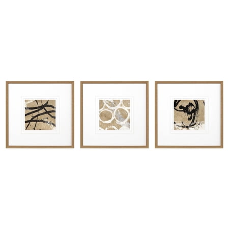 Jorcol Grammercy I Framed Wall Art Set of 3 21x21 in Antique gold wood with embossed weave pattern Frame