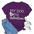 thumbnail image 1 of Tittly T-Shirts pour Femmes T-Shirts Graphiques Saint-Valentin Mon Chien Est Mon Valentin Imprimé Chandail Décontracté Imprimé Col Rond T-Shirt Chandail pour Femme T-Shirt T-Shirts Chemises Hauts pour Femmes Violet G, 1 of 8