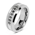 thumbnail image 2 of 8mm Men's Tungsten Ring Black Cz Inlay Wedding Band Titanium Color Size 8-16 (Tungsten, 14.5), 2 of 6