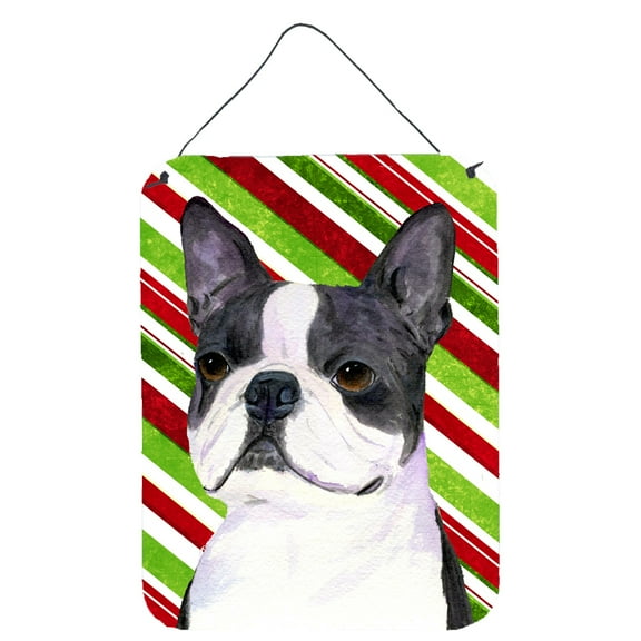 Boston Terrier Candy Cane Holiday Christmas Wall or Door Hanging Prints
