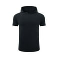 thumbnail image 3 of Summer Tops Tshirt for Men Sporty Sweatshirt Short Sleeve Fitted Hooded Wicking Top Black,M, 3 of 3