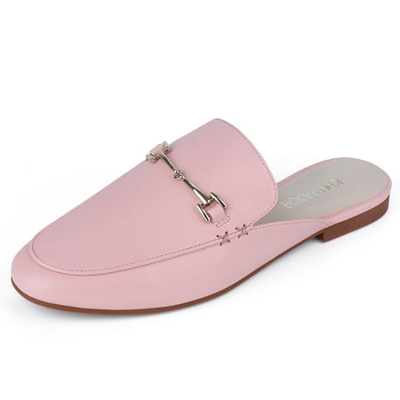 JENN ARDOR Women s Mules PU Leather Loafers Classic Slip-on Flat Shoes Casual Pointed Toe Walking Office Slipper Size 6-11 Pink