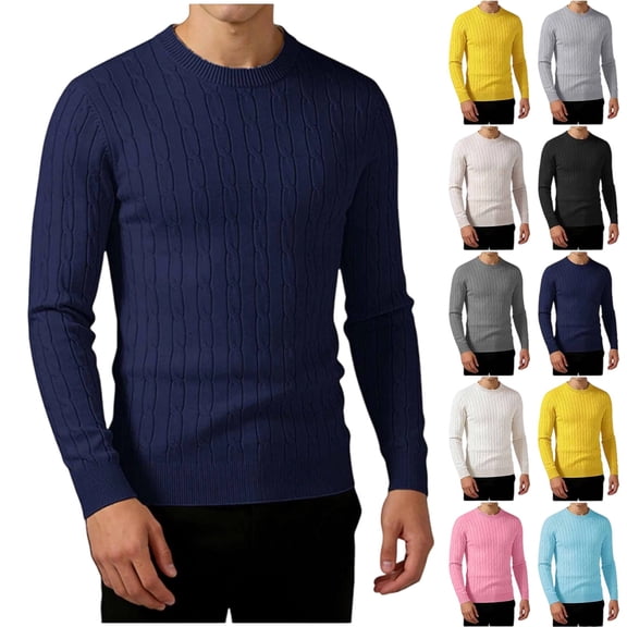 Men's Cable Knit Sweater Crew Neck Long Sleeve Pullover Top Solid Color Warm Casual Daily Wear Fall Winter