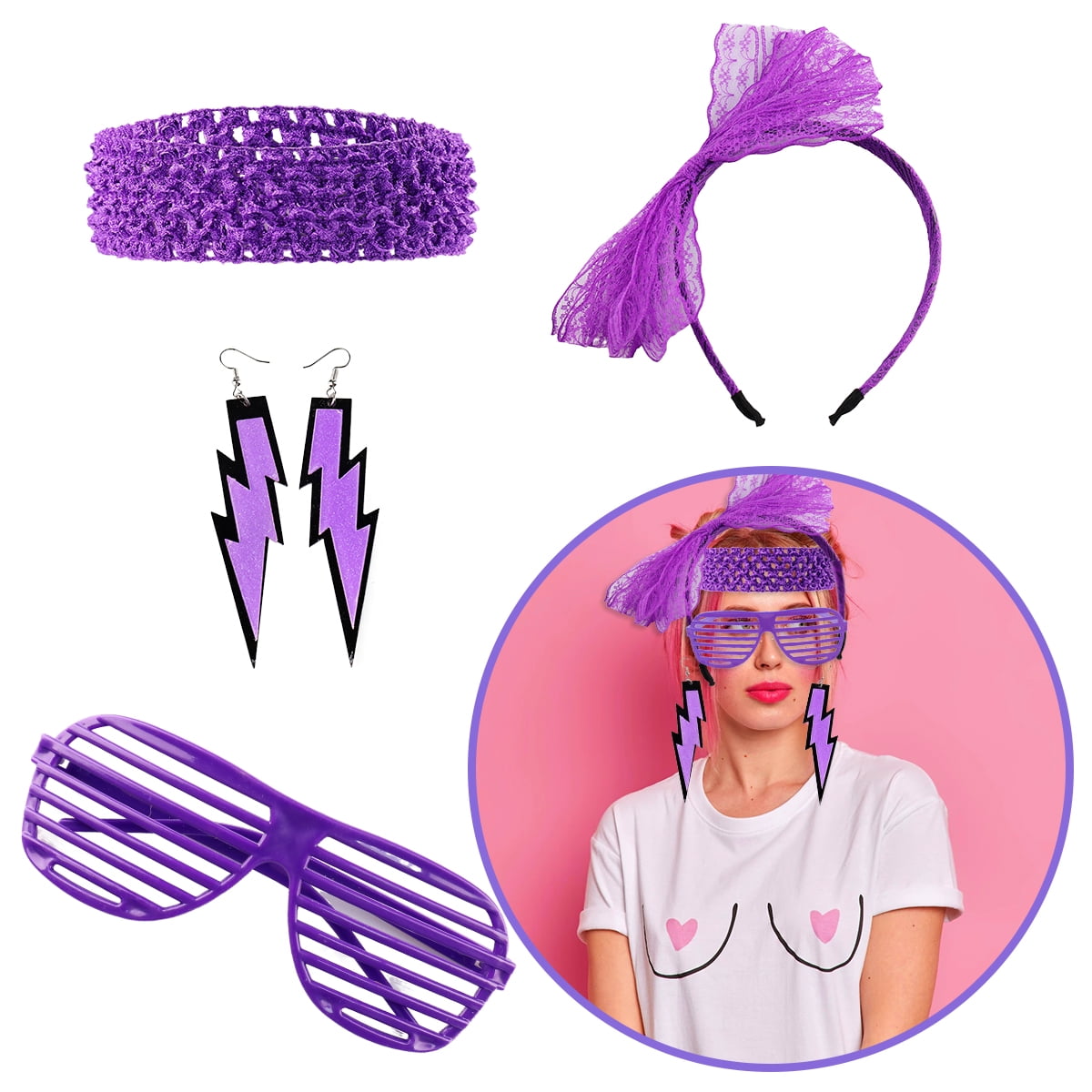 90s 80s Accessories Womens Skirt Neon Necklace Bracelet Earring Fingerless  Gloves Headband Bum Bag 80s Clothing Costume Accessories