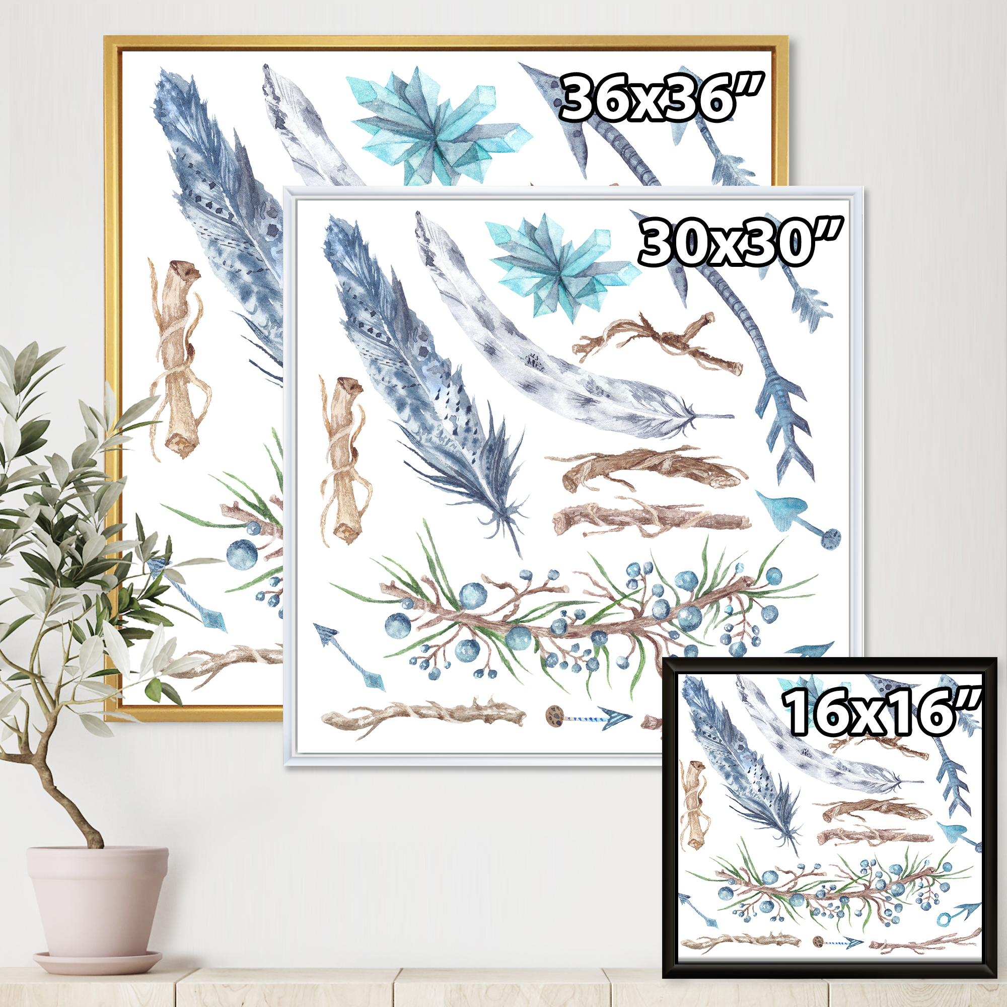 Designart 'Tribal Forest Elements' Bohemian & Eclectic Framed Canvas Wall Art Print