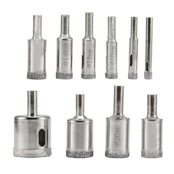 Diamond Drill Bits Set, 10 PCS, Glass Drill Bit for Ceramic Tile, Porcelain, Bottles