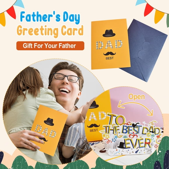 3D Pop-Up Father's Day Card with Envelope – Souew Personalized Greeting Card for Dad, Up Blessing The 3 Design, Stationery Gift