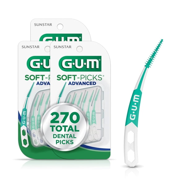 GUM Soft-Picks Advanced, Dental Picks for Teeth Cleaning and Gum Health, Disposable Interdental Brushes with Convenient Carry Case, Dentist Recommend