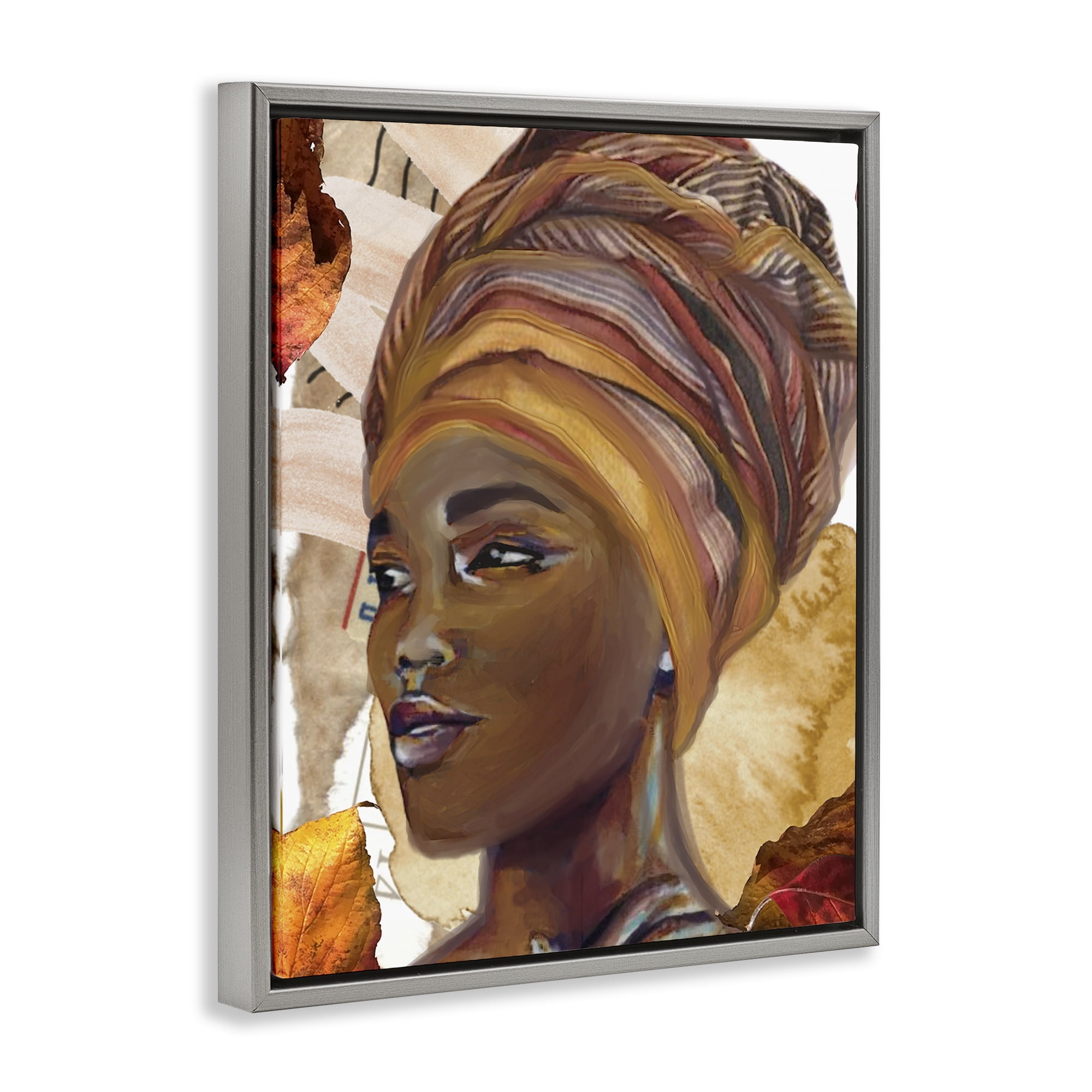 Stupell Industries Natural Tone Woman Portrait People Painting Gray Floater Framed Canvas Art Print Wall Art, 17 x 21