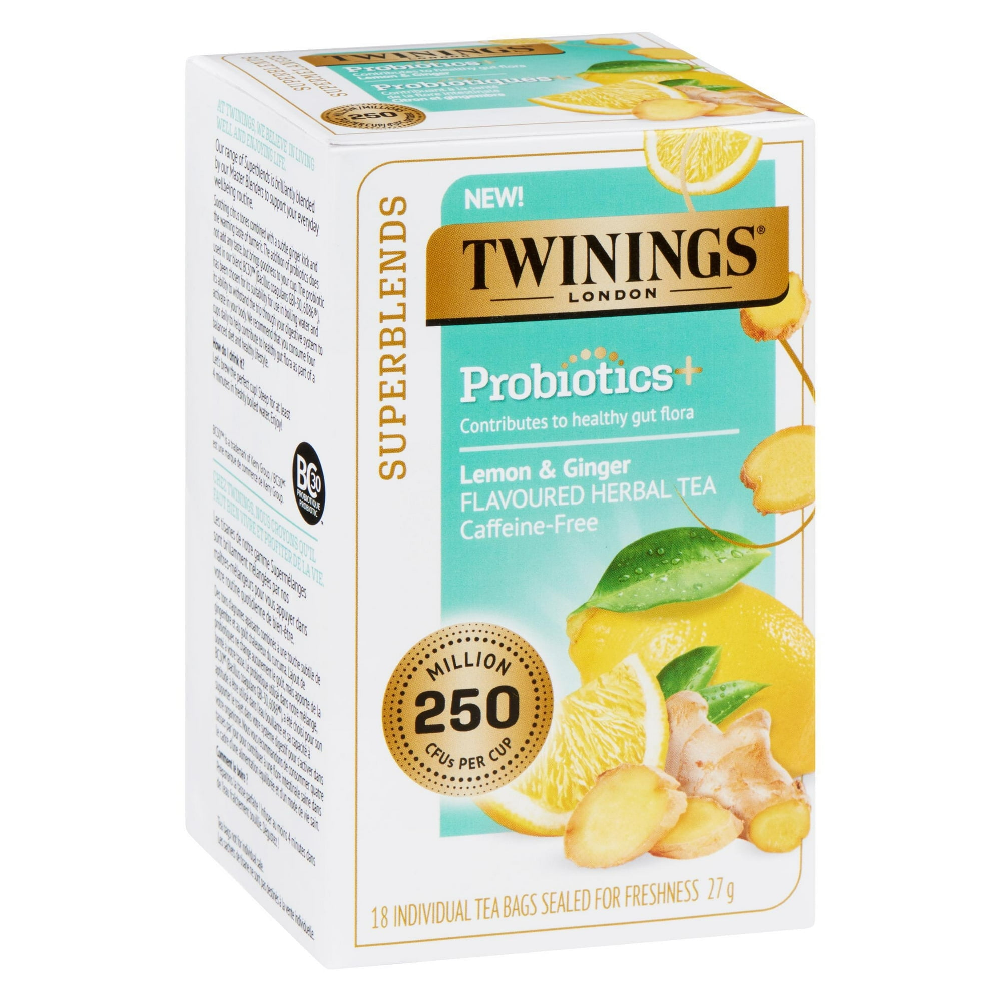 Twinings Superblends Probiotics+ Lemon & Ginger 18 Tea Bags, Lemon & Ginger