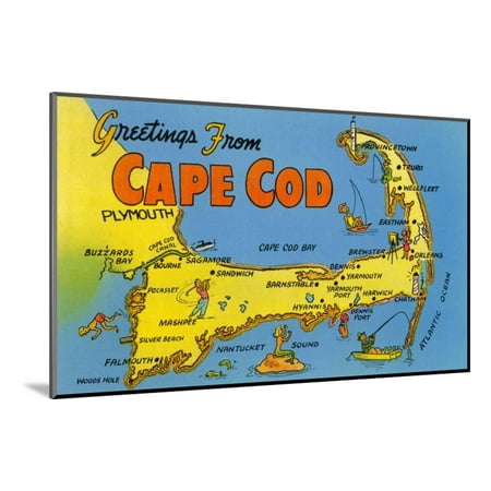Cape Cod Wall Mount - Map of Cape Cod, Massachusetts Wood Mounted Print Wall Art