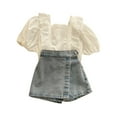 thumbnail image 1 of Hiiyo Ensembles pour Filles Haut en Dentelle à Manches Courtes et Jeans Ensemble 2 Pcs, 1 of 5
