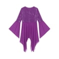 thumbnail image 6 of YiZYiF Womens Sequins Chiffon Praise Dance Tunic Overlays Tops Flare Sleeve Worship Dancewear Purple M, 6 of 7