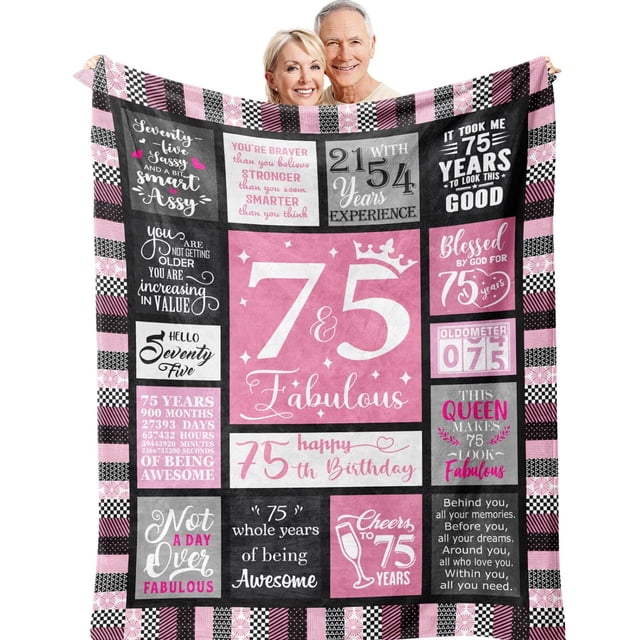 LHSHID 75th Birthday Gifts for Women Blanket 75th Birthday Decorations for Women Best Gifts for 75 Year Old Woman Happy 75th Birthday Ideas for Mom Grandparents Throw Blanket 30"x40"