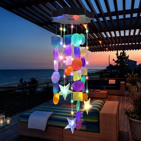 Toodour Solar Wind Chimes with Colorful Shells, Waterproof Solar Powered Outdoor Decorations for Garden Patio Porch, Gifts for Mom Grandma Women