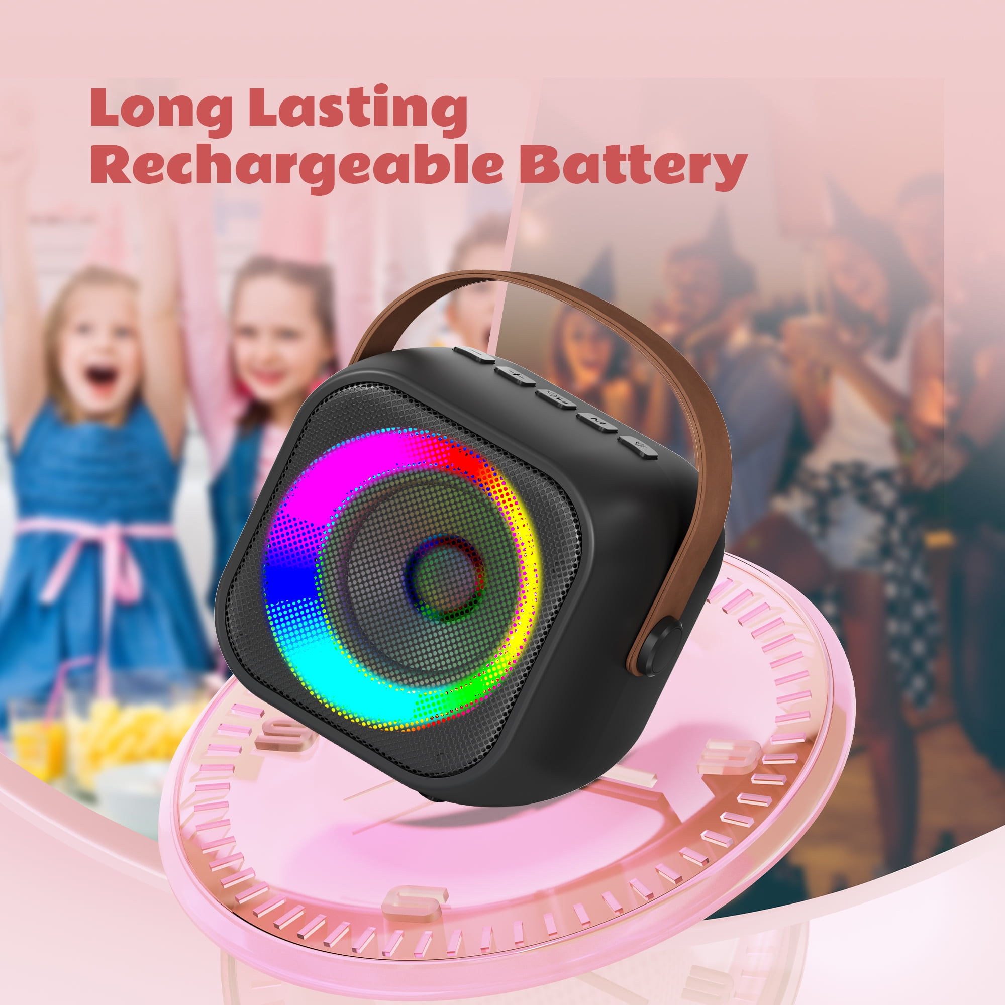 Bonaok Mini Karaoke Machine Toys, Portable Microphones for Kids Adults, Wireless Speaker Machine with LED Lights, Home Party Birthday Gifts for 3-12 Years Old Girls Boys