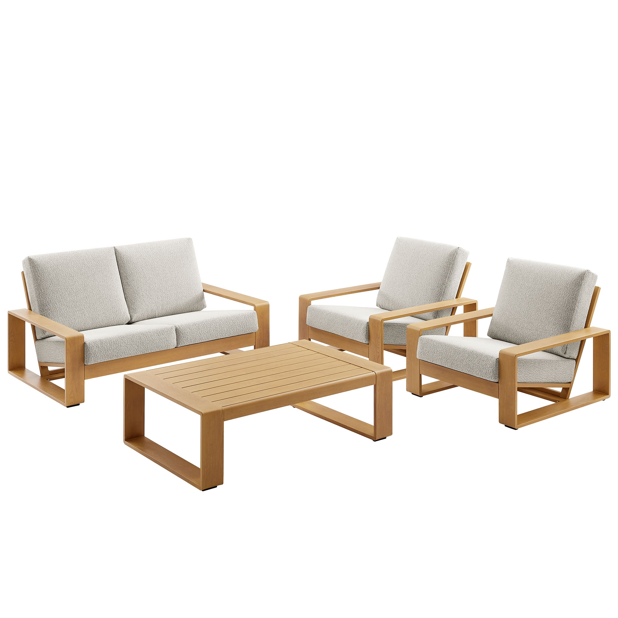 Modway Lirienne 4-Piece Patio Aluminum Faux Wood Furniture Set in Ivory Natural