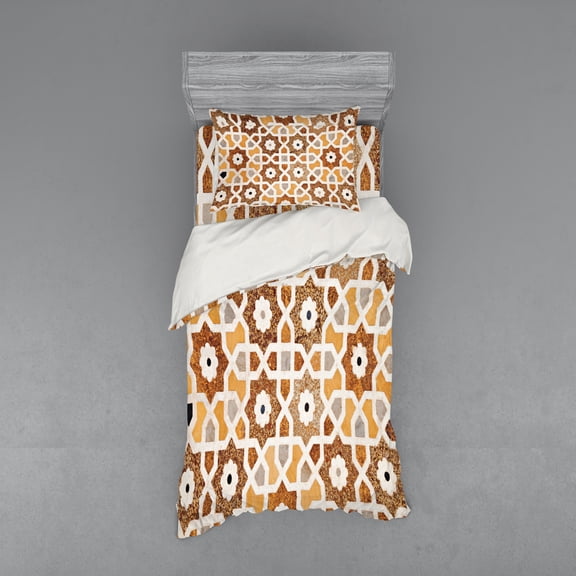 Ambesonne East Bedding Set 3 Pcs, Taj Mahal Tomb Building, Twin XL, Cream Orange Brown