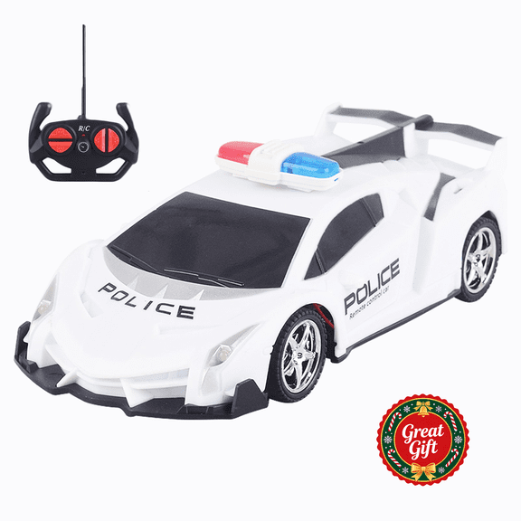 Remote Control Police Sports Car with Flashing Siren Lights, 4 Channel RC Cop Race Vehicle for Indoor Outdoor Play, Kids Role Play Toy, Christmas Birthday Holiday Gift for Boys Girls Ages 3 and Up