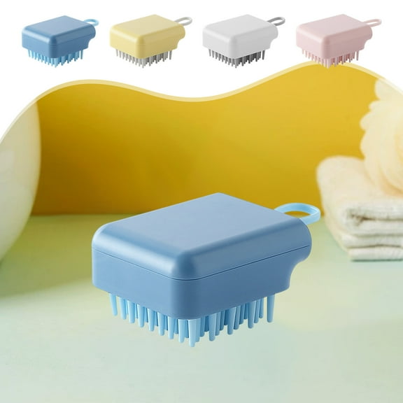 Shampoo Brush | Scalp Massage Comb | Soft & Firm Bristles | Plastic Hair Scrubber Tool | Deep Cleansing Massager | Portable Design | 1 Pc | 6.5x6x4cm | Blue, White, Pink, Yellow