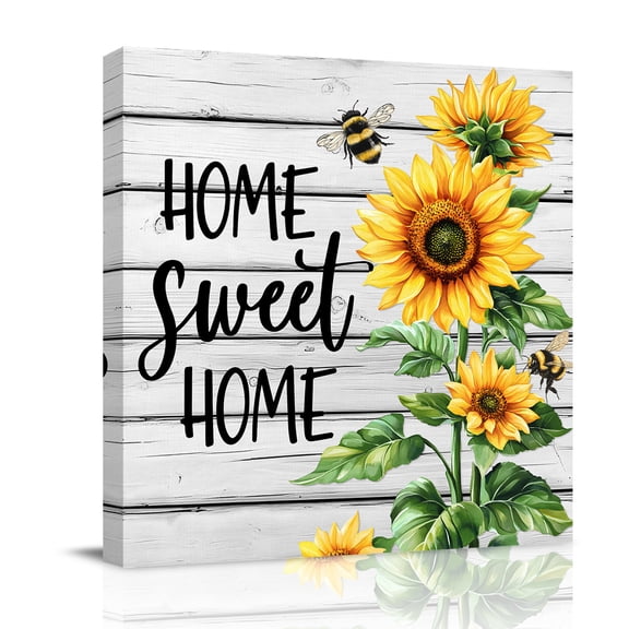 Home Sweet Home Sunflower Canvas Wall Art for Living Room, Fatmhou Rustic Grey Wood Board Poster Print Painting for Bedroom Office Home Decoration Wall Pictures Prepare To Hang 12"x12"
