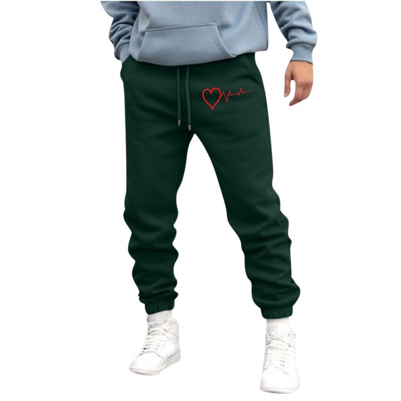 CLOISE Cargo Sweatpants for Men Workouts Big and Tall with Pockets Hearts Fleece Athletic Pants Army Green XL