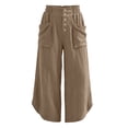 thumbnail image 4 of Oiangi Women's Wide Leg Pants Elastic Waist Curved Hem Ankle Pant Fall Casual Ruched Travel Trousers with Pockets Khaki 2XL, 4 of 6