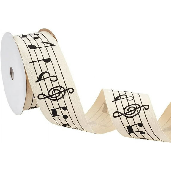 11 Yards Music Note Ribbon 1.6 Inch Single Face Music Craft Ribbon Cotton Ribbon with Spool Gift Wrap Ribbon