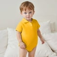 thumbnail image 2 of LIUJUNSHOP Baby Girl Collared Onsie Polo Bodysuit Boy Cotton Romper Short Sleeve Light Yellow 3-6 Months, 2 of 4