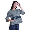 thumbnail image 3 of Moomaya Round Neck Crop Tops Bell Sleeves Printed Casual Lace Shirts For Women, 3 of 5