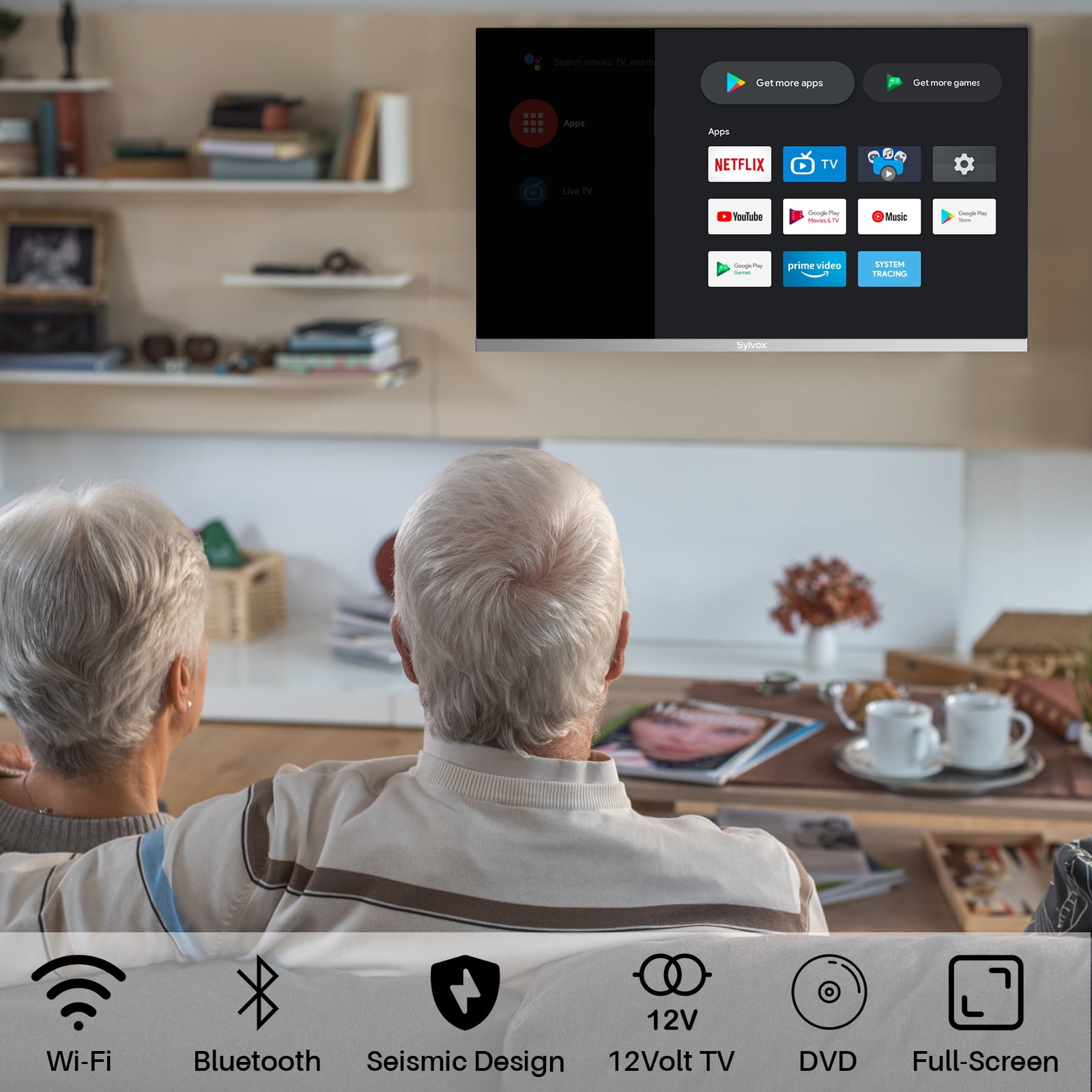 SYLVOX Smart RV TV, 32 12V TV para RV Camper 1080P DC/AC Powered  Television, el más nuevo Google TV, compatible con aplicaciones de  descarga