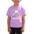 thumbnail image 5 of 100 Days Smarter Graphic Tee for Boys, 100th Day of School Shirt Kids Rainbow Cat Design, 100% Cotton Short Sleeve T-Shirt, Youth Sizes 3-10, Purple,Size 9 T, 5 of 6