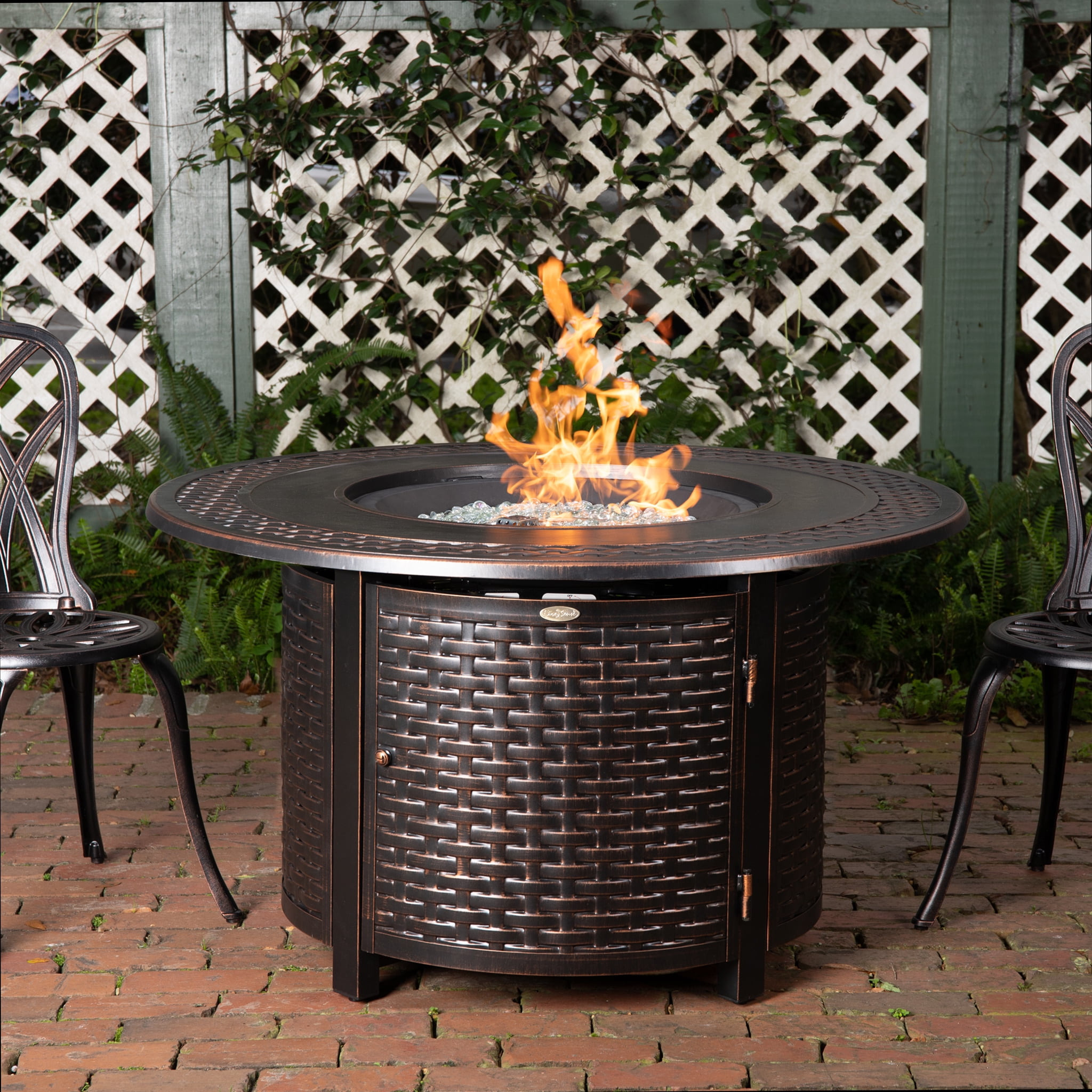 Fire Sense Aluminum Fire Pit Table Multifunctional Outdoor with Fire Bowl Lid Bronze Finish Round 44